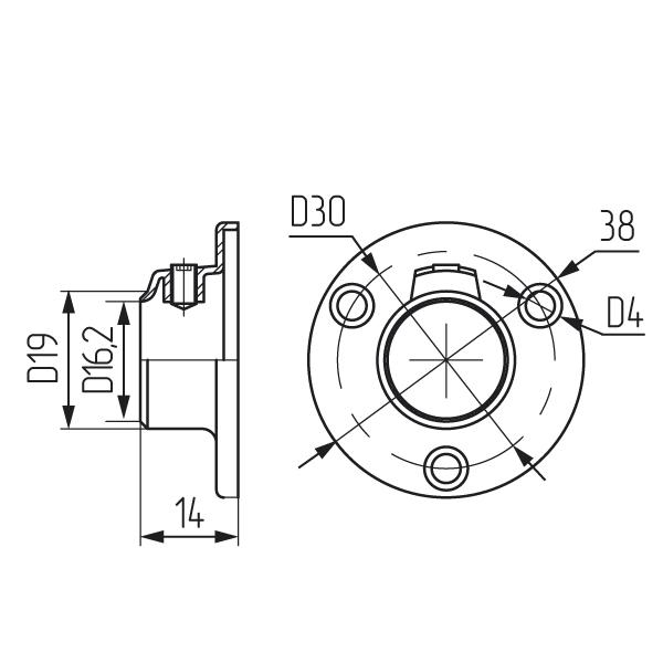Фланец для релинга 16мм стальной 7887